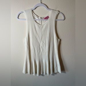 Carmen Marc Valvo Ribbed Peplum Sleeveless Blouse Women’s Size M White